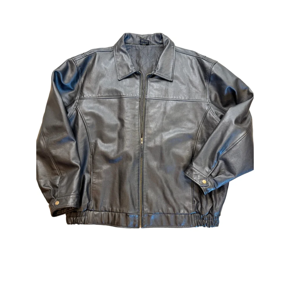 Mens Cambridge Classics Black Leather Bomber Zip-Up Moto 2X Style Edgy Retro Y2K